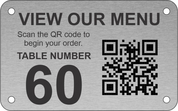 Aluminium Effect Table Number with Large QR Code Screw Fixing